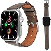 Genuine Leather Apple Watch Band for Men, Compatible with Ultra 3/2/1 Series 11/10/9 SE 3/2, 49/45/44/42mm, Black/Starlight White/Brown/Gray