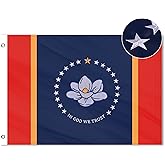 VICDRIA Mississippi State Flag 4x6 Ft, Deluxe Full Embroidered Heavy Duty 100% Polyester Durable MS Outside Flags, Indoor/Outdoor, Sewn Stripes and Brass Grommets