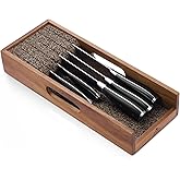 Enoking Knife Drawer Organizer Insert, In Drawer Knife Block, Acacia Wood Knife Holder with Cork Dividers For Kitchen Chef Steak Knife Storage Keep Drawer Tidy (Acacia Wood, 15 x 5.9 x 2.6 In)