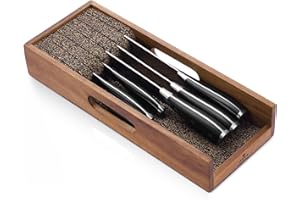 Enoking Knife Drawer Organizer Insert, In Drawer Knife Block, Acacia Wood Knife Holder with Cork Dividers For Kitchen Chef St