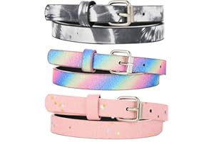 OVOGBEE Belts for Girls 3 Pack Teen Kids Belt Girls Fashion PU Leather Heart Shiny Glitter Patent Belt Fit Pant 21"-30"