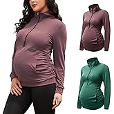 GINKANA Maternity Women's Long Sleeve Shirt Half Zipper Lapel Lightweight Casual Maternity Pullover with Pockets