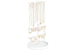 Jenseits Jewelry Organizer Stand, 3 Tier Long Necklaces Organizer Holder Tree, Adjustable Height Earring Display Towers, Bracelets Storage Rack for Dresser Bathroom Vanity