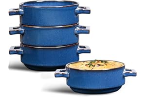 Anmula French Onion Soup Bowls – 24 Oz Ceramic Soup Crocks with Handles for French Onion Soup, Beef Stew, Chili, Cheese – Mic