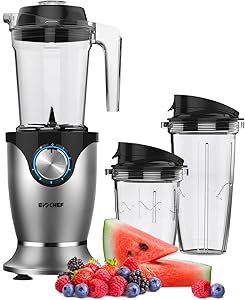 BioChef Galaxy Blender - 1000W High Performance, Personal Blender Smoothie Maker - 1.45L Jug and 2 Travel Cups Included (Chrome)