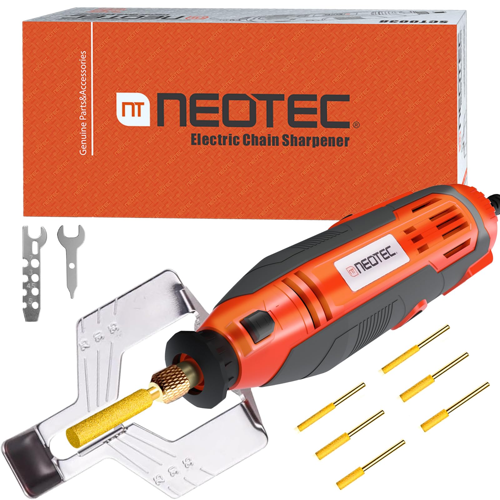 Photo 1 of NEOTEC Electric Chainsaw Sharpener Kit Multi-Purpose Chain Saw Sharpener Tool with 6 Titanium-Plated Diamond Bits Saves Time Easy to Use De Cadena De Motosierra for All Chainsaw Chains