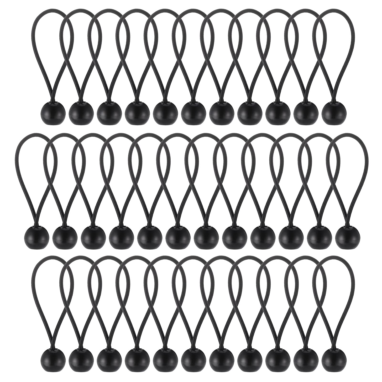 Hejo 35 PCS 4 Inch Black Bungee Cords with Balls, Durable Portable Bungee Balls, Polypropylene and Latex Braid Tarpaulin Bungees Balls for Tarpaulins, Pavilions, Tents, Camping