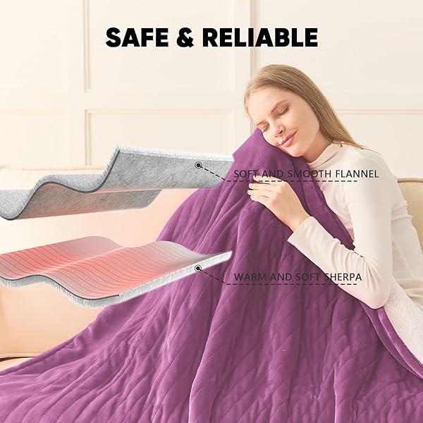 GREENOAK HEATED BLANKET ELECTRIC KING SIZE 100″X90″ DUAL CONTROL, HEATING BLANKET WITH 10 HEAT LEVELS 1/2/4/6/8 HOURS AUTO-OFF, SHERPA SOFT WARM CHRISTMAS BLANKET,TARO PURPLE