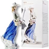 MTME Porcelain Figurines, Blossom Basket-My Anniversary, Hand Painted Lady Statue in Blue Skirt Holding Rose Basket, for Wife, Elegant Home Decor