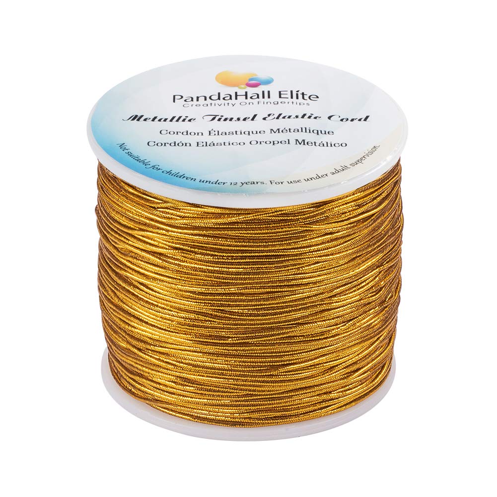 PH PandaHall 100m Gold Elastic Cord 1mm Metallic Round Elastic String Gold Cord Thread for Gift Wrapping Bracelet Neckelace Jewellery Making Festival Hanging Ornaments DIY Crafts