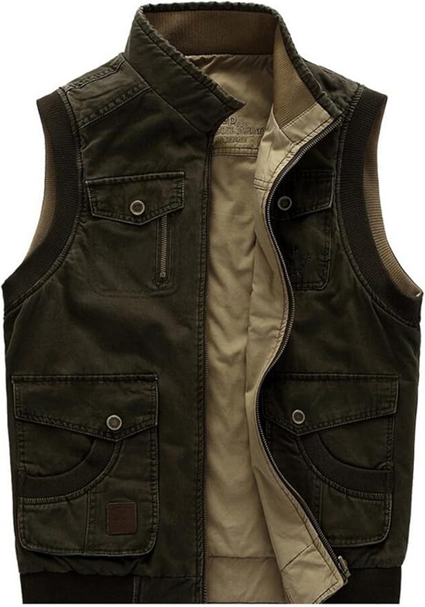 JEWOSOR Men's Cotton Pockets Military Gilets Sided Vest
