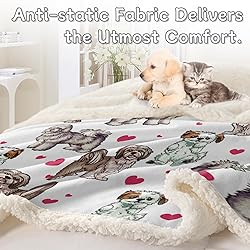 BlessLiving Red Hearts Dog Print Sherpa Blanket