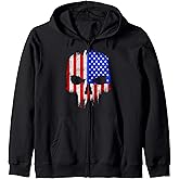 American Flag Skull Patriotic Military Graphic Zip Hoodie