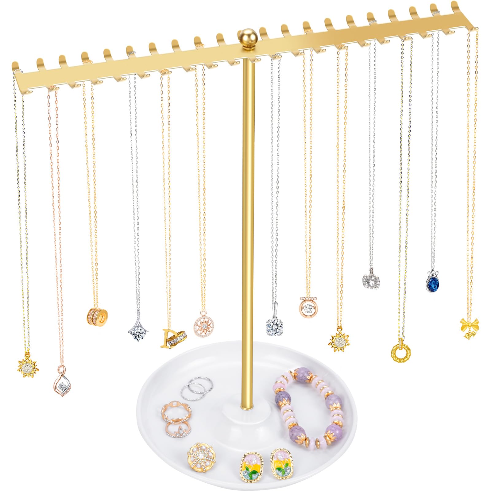 Photo 1 of OAOLEER Necklace Holder Organizer, Jewelry Holder Stand Display Gold Metal Jewelry Tree Storage for Women Girls for Necklaces Bracelets Earrings Rings