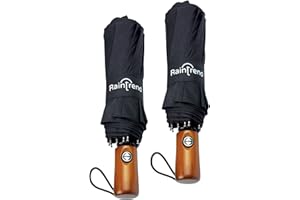 RAINTREND NEW 2 Pack Premium Large Windproof Double Canopy Umbrellas for Rain - Travel Compact Automatic Folding Umbrella for Backpack - Portable Auto Oversized Black Compact Umbrella for Men and Women