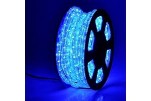 DINGFU 50ft 360 LED Waterproof Rope Lights,110V Connectable Indoor Outdoor Blue Rope Lights for Deck, Patio, Pool, Camping, Bedroom Decor, Landscape Lighting and More (Blue)