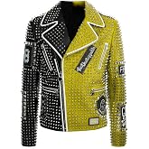 SpazeUp Mens Studded Leather Jacket - Motorcycle Leather Jacket With Spikes - Studded Spiked Leather Jackets Men
