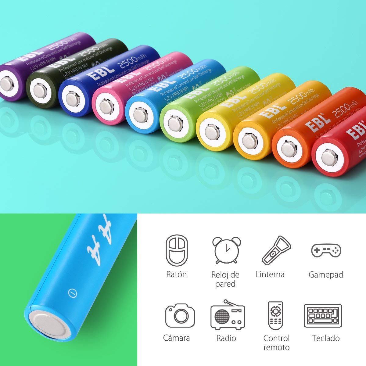 EBL 2500mAh AA Ni-MH Arco iris de la Batería Recargable para los Equipos Domésticos (Paquete de 10 Unidades)