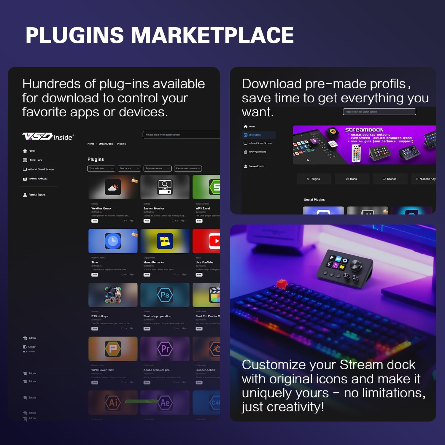 Treaslin N3 Programmierbares Stream Controller Deck mit LCD-Tasten&Drehreglern-Benutzerdefiniertes Makro-Steuerungs-Keypad für Streaming (OBS,Twitch,YouTube),Video,Gaming-Für Win&Mac 7