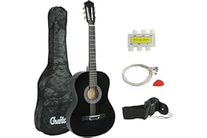Smartxchoices 38" Acoustic Guitar Bundle Kit for Starter Beginner Music Lovers, 6-String Folk Guitar with Gig Bag, Extra Set Steel Strings, Strap, Pitch Pipe and Pick (Black)