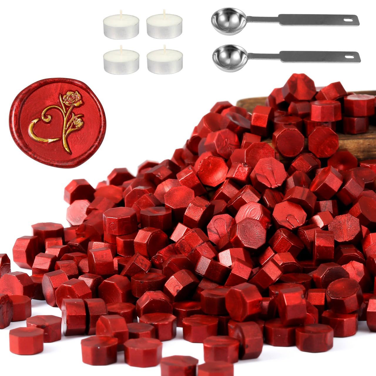 Yoption 360 Pcs Antique Wine Red Sealing Wax Beads Set for Wax Seal Stamp with Candles and Melting Spoon