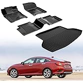 Floor Mats & Cargo Liner Only Fit for 2016-2021 Civic Sedan / 2017-2021 Civic Si - All Weather Protection Floor Liners with Trunk Mat - 1st 2nd Row and Cargo Car Mats Full Set Civic Accessories Black
