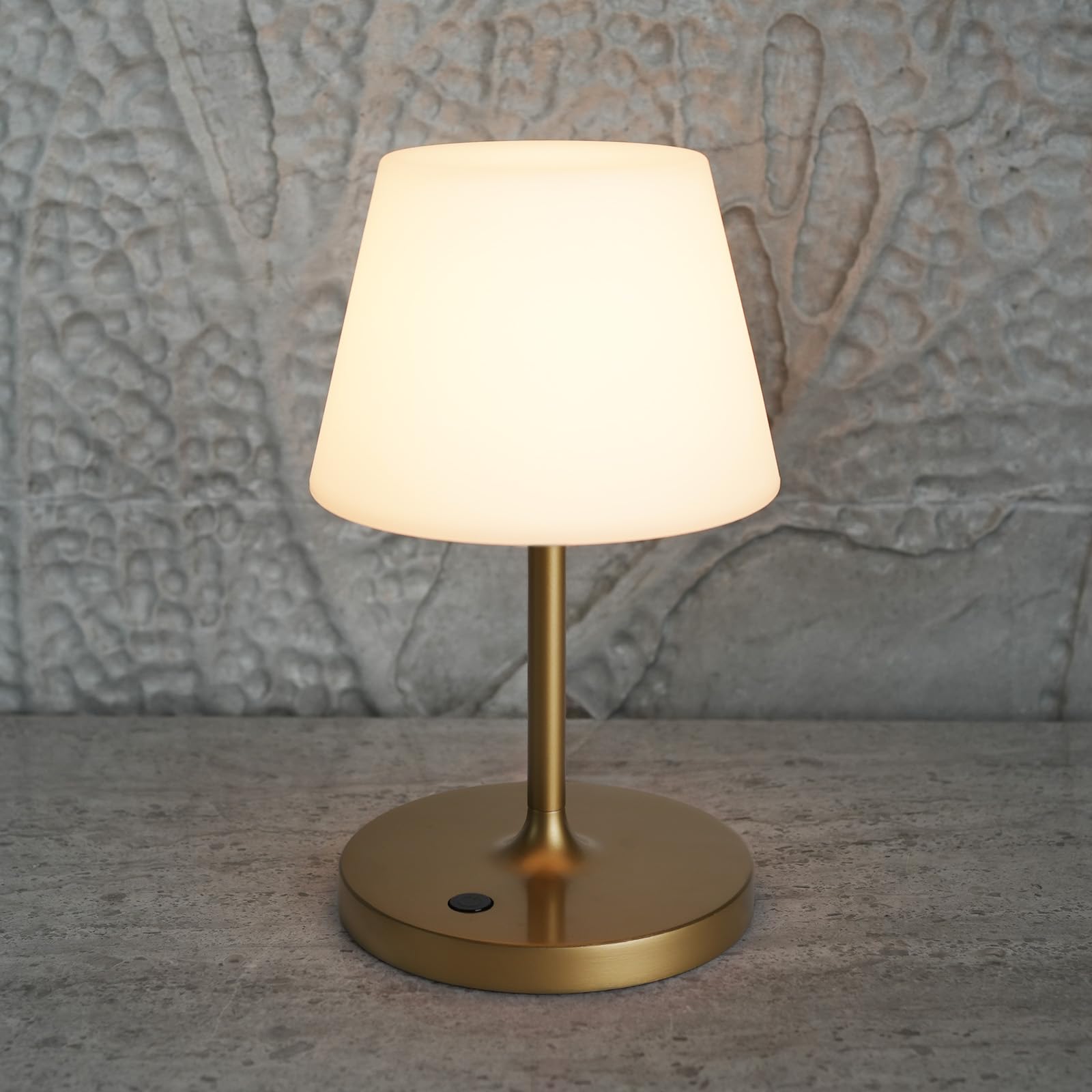 Photo 1 of LOTITOL Outdoor Table Lamp/Cordless USB Rechargeable 4000mAh / 2700K LED/Touch Dimmable/Portable Battery Operated / IP44 Waterproof/PE Shade/Bedroom Dinning Camping Patio (Gold, 9.6in)