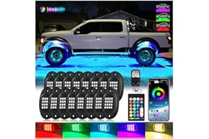 LD DARKEAGLE 16Pods Multicolor RGB LED Rock Lights with APP/RF Remote Control, Segmented Underglow Light Exterior Music Mode Waterproof 12V for Semi Trucks Pickup Jeep RV Golf Cart Offroad UTV ATV SUV