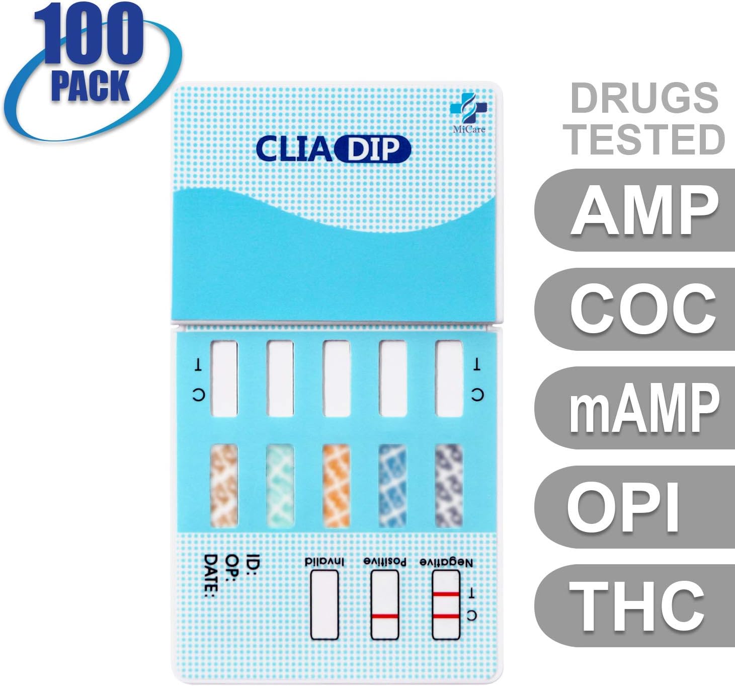 MiCare [100pk] - 5-Panel Urine Drug Test Card (AMP/COC/mAMP/OPI/THC) #MI-WDOA-254
