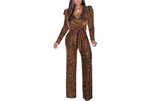 SENIGHT Women's Sparkly Jumpsuits Sexy Long Sleeve Cocktail Elegant Mock Neck Bodycon Straight Long Pants Rompers with Pockets
