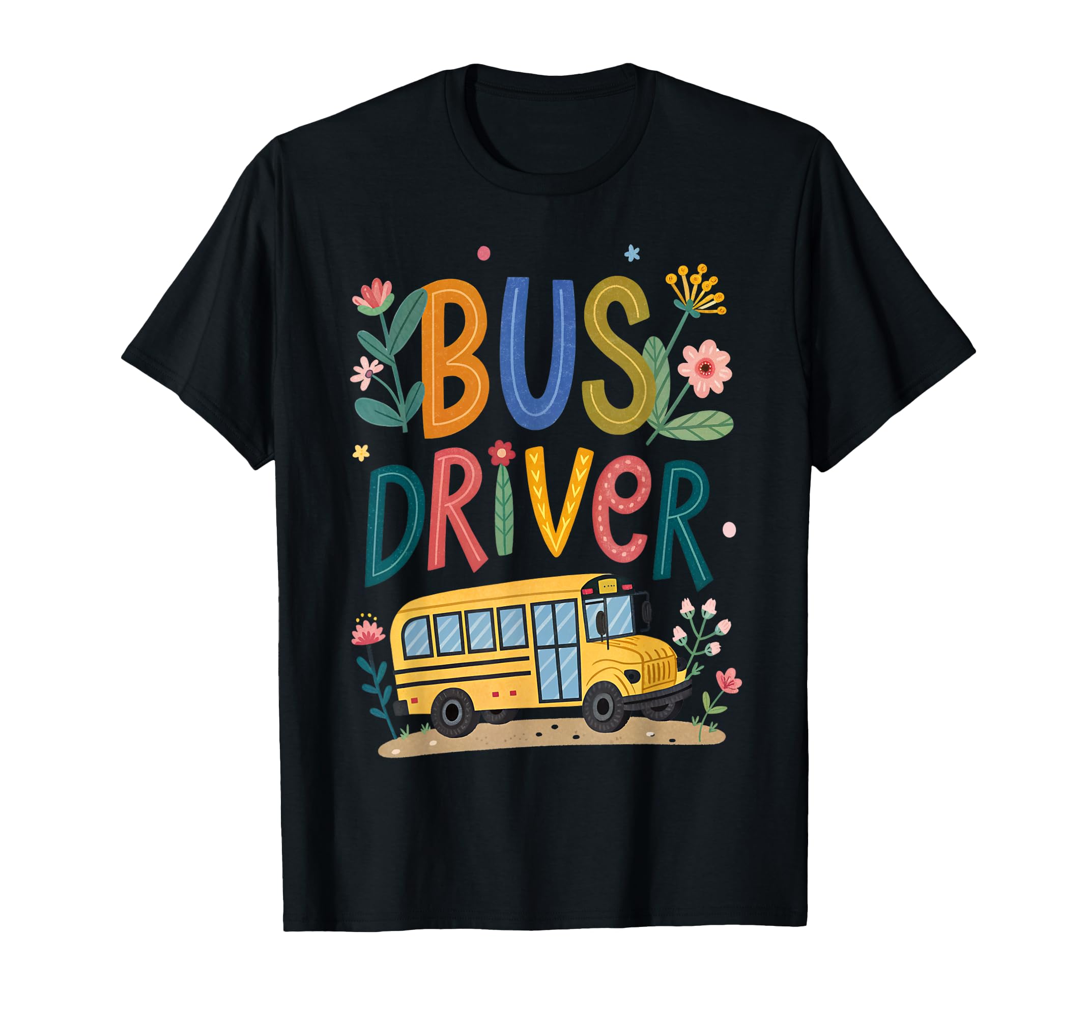 Photo 1 of Bus Driver Appreciation Cute School Bus with Floral Design T-Shirt