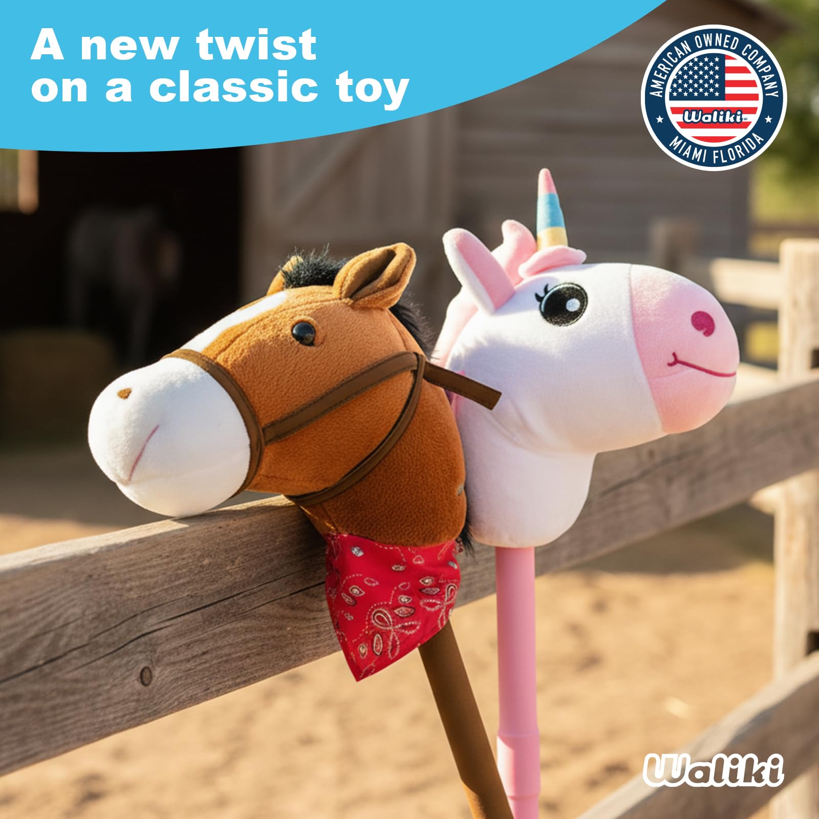 WALIKI Stick Horse Toy for Boys and Girls | Fun Cowboy & Cowgirl Pretend Play | Cool Toys for Kids Ages 3 4 5 6 | Birthday Gift for Active Toddlers (Brown)