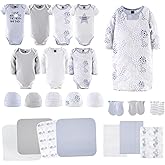 The Peanutshell Baby Layette Gift Set for Baby Boys or Girls - 23 Piece New Born Unisex Gift Set, Clothes & Newborn Essentials Must Haves - Clothes 0-3 Months - Blue & Grey