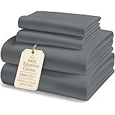 100% Egyptian Cotton Sheets Queen Size Bed Set – 1000 Thread Count Cooling & Breathable Sateen Queen Sheets Set, Authentic Long-Staple Cotton for Lasting Softness, Snug Fit 15" Deep Pocket - Charcoal