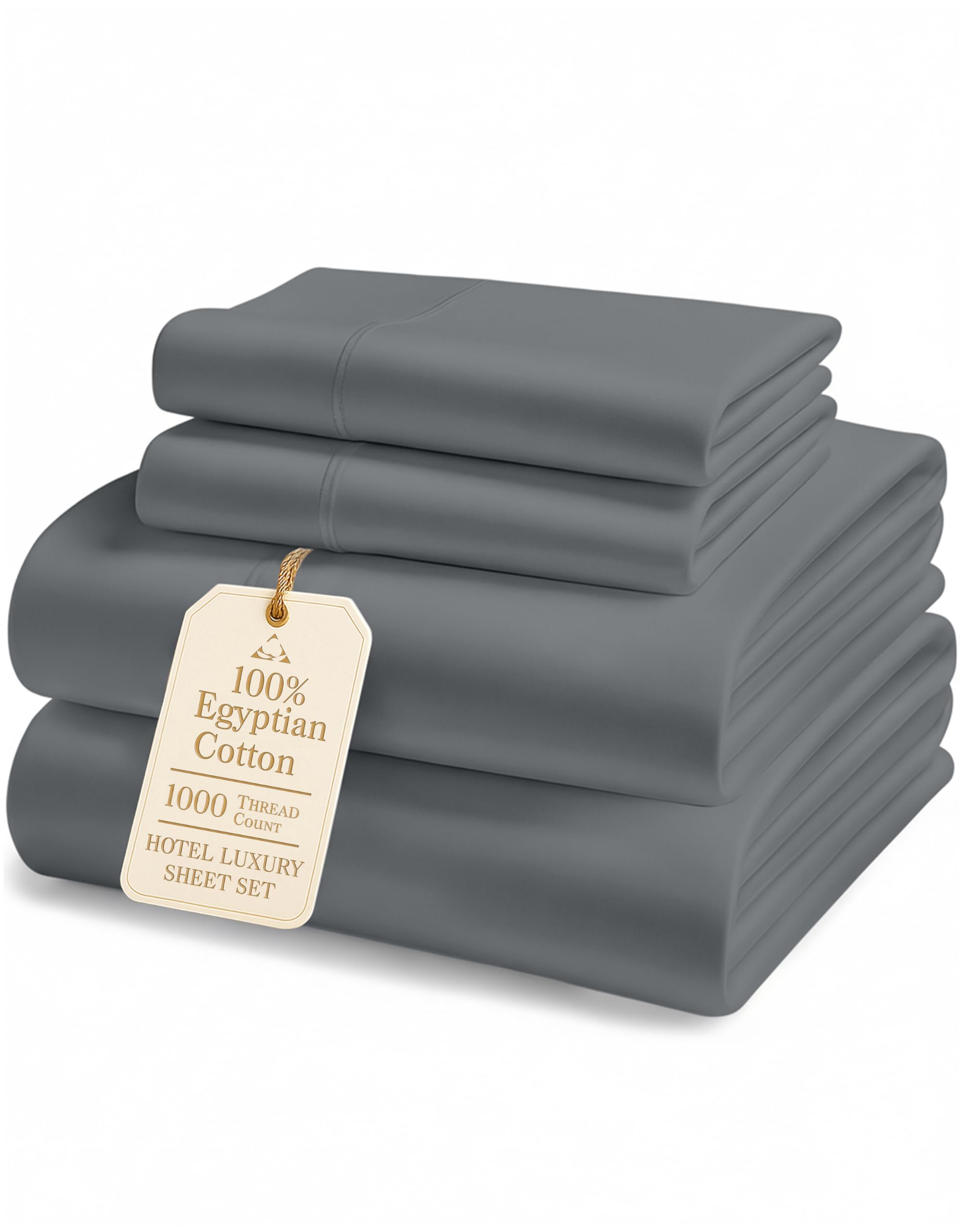 Photo 1 of 100% Egyptian Cotton King Sheet Set – Premium 1000 Thread Count Naturally Cooling & Breathable King Sheets, Authentic Long-Staple Cotton for Lasting Softness, Snug Fit 15" Deep Pocket Fitted -Charcoal