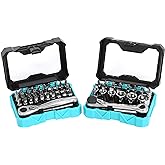 DURATECH 56-Piece 1/4" Mini Ratchet Wrench and Screwdriver Bit Set | Alloy Steel, 72-Tooth, 60-Tooth, Storage Cases, Clear Label, Automotive Repair, Versatile, Gift for Men