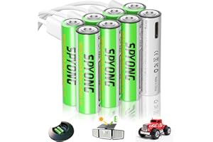 SPYONG Rechargeable AAA Batteries Lithium 8 Pack 1200 mWh Lithium Ion, 1.5V, Includes 4-in-1 USB-C, 1500 Charge Cycles, 40-Min Full Charge, LED Charge Indicator