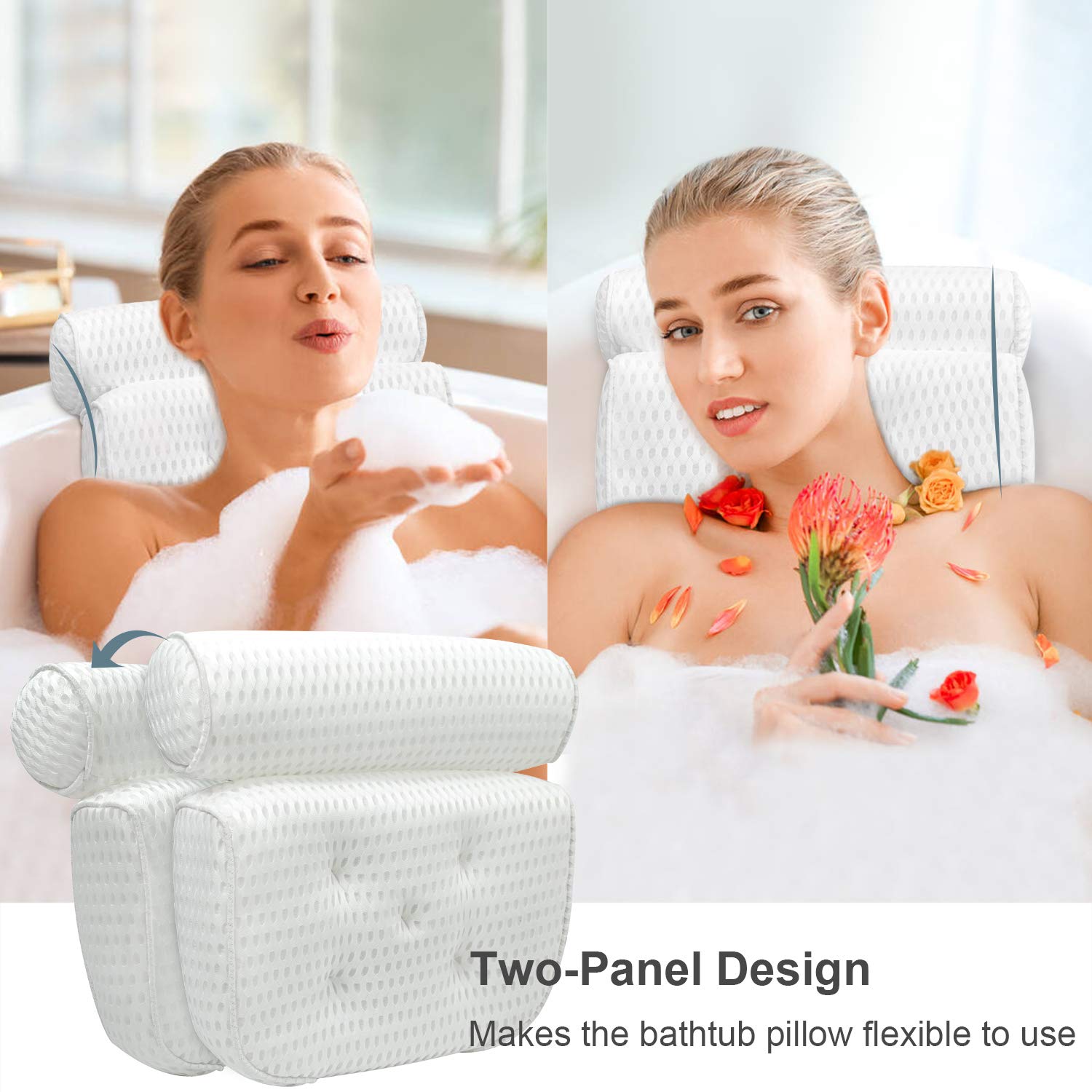 Bath Pillow Bathtub Pillow - Bath Pillows for Tub with Neck, Head, Shoulder and Back Support - 4D Air Mesh Spa Pillow for Bath - Extra Thick, Soft and Quick Dry : Beauty