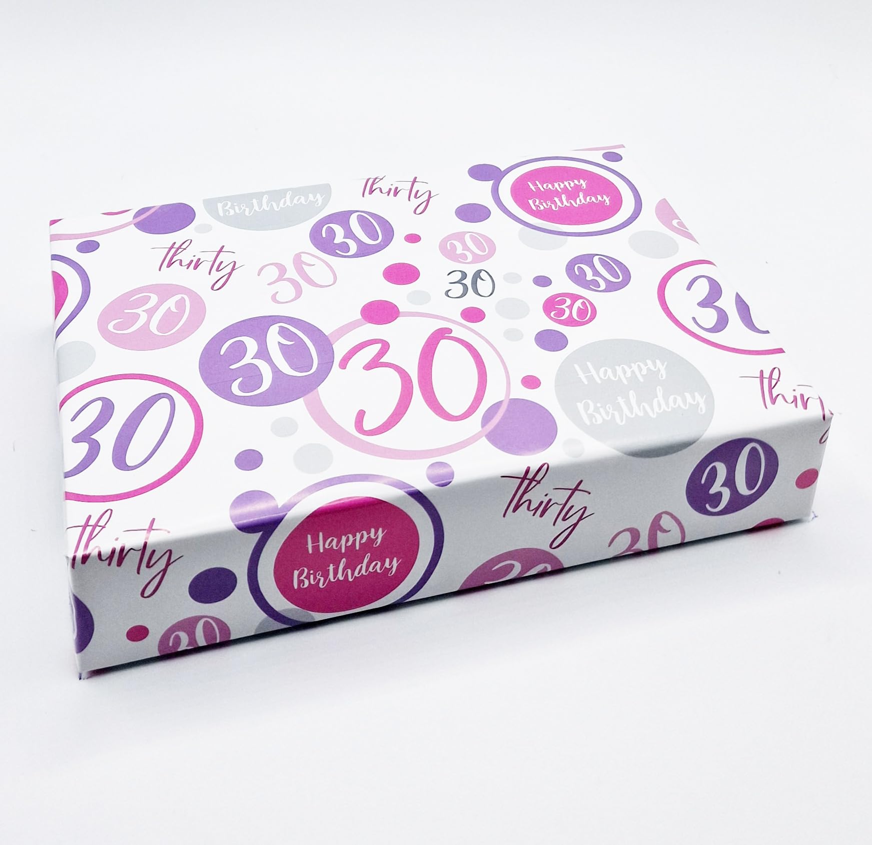 2 Sheets + 2 Matching Gift Tags 30th Birthday Woman Wrapping Paper Age 30 Birthday Pink Lilac White Giftwrap Female (PA)