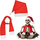 Giant Ground-Breaking Skeleton Christmas Costume, Santa Hat&Scarf Outfit | Milk Silk Skeleton Christmas Clothes for 62in/157.48cm Skeleton Outdoor Lawn Garden Home & Holiday Party Decor Accessories