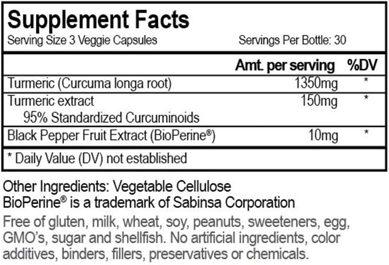 Turmeric Curcumin with Bioperine 1500mg (90 Capsules) Maximum Potency Pain Relief & Joint Support Supplement 95% Standardized Curcuminoids. Non-GMO Tumeric Gluten Free Turmeric with Black Pepper: Health & Personal Care