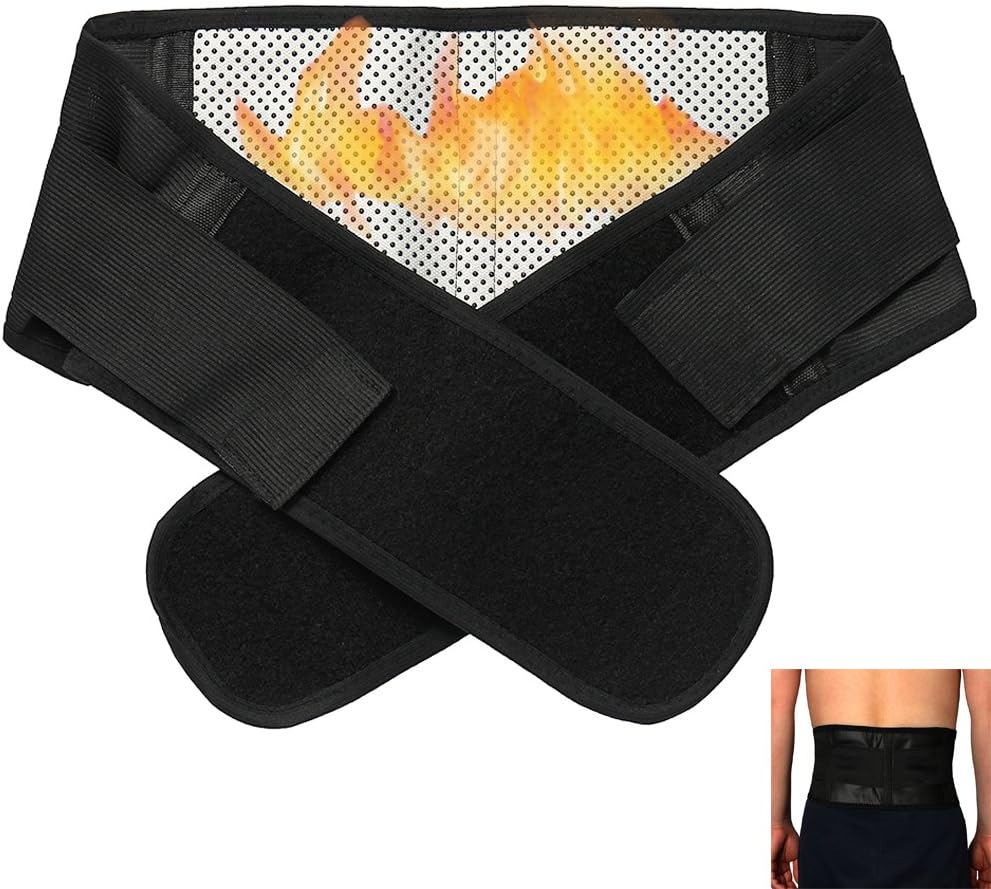 Magnetic Heat Waist Belt Adjustable Lumbar Brace Self-heating for Lower Back Pain Relief Therapy Support (XL)