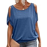 EasyGala Womens Cold Shoulder Tops Banded Bottom Boat Neck T Shirts Summer Sexy Casual Loose Fit Clothes 2026