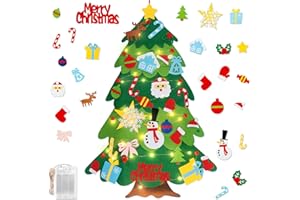 PIGETALE 3.3FT Montessori Felt Christmas Tree for Toddlers, DIY Wall Christmas Tree with 32 Ornaments and String Lights, Indoor Xmas Decorations Party Supplies Felt Craft Kits Home Decor Kids Gifts