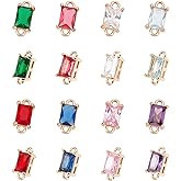 arricraft 16 Pcs 8 Colors Glass Links Connectors, Rectangle Crystal Glass Connectors Rhinestone Faceted Pendants with Brass Findings for Jewellery Crafting