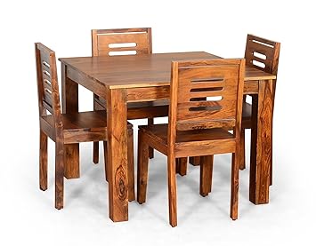 SANTOSHA DCOR Solid Sheesham Wood Dining Table with 4 Chairs (Brown, SD2323276)