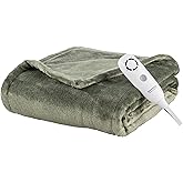 Berkshire Blanket Heated Throw – Reversible Loftmink Velvety Fleece Electric Blanket, 5 Heat Settings & Auto Shut-Off, Ultra-Cozy for Couch, Bed & Office, 50" x 60", Dark Sage