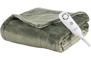 Berkshire Blanket Heated Throw – Reversible Loftmink Velvety Fleece Electric Blanket, 5 Heat Settings & Auto Shut-Off, Ultra-Cozy for Couch, Bed & Office, 50" x 60", Dark Sage