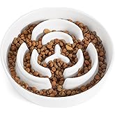 Ceramic Slow Feeder Dog Bowls,2.0 Cups Slow Feeder for Medium Large Breed,Puzzle Dog Food Bowl to Slow Down Eating, Anti-Gulping, Stop Bloat,Preventing Choking,Anti-Slip,8in,White