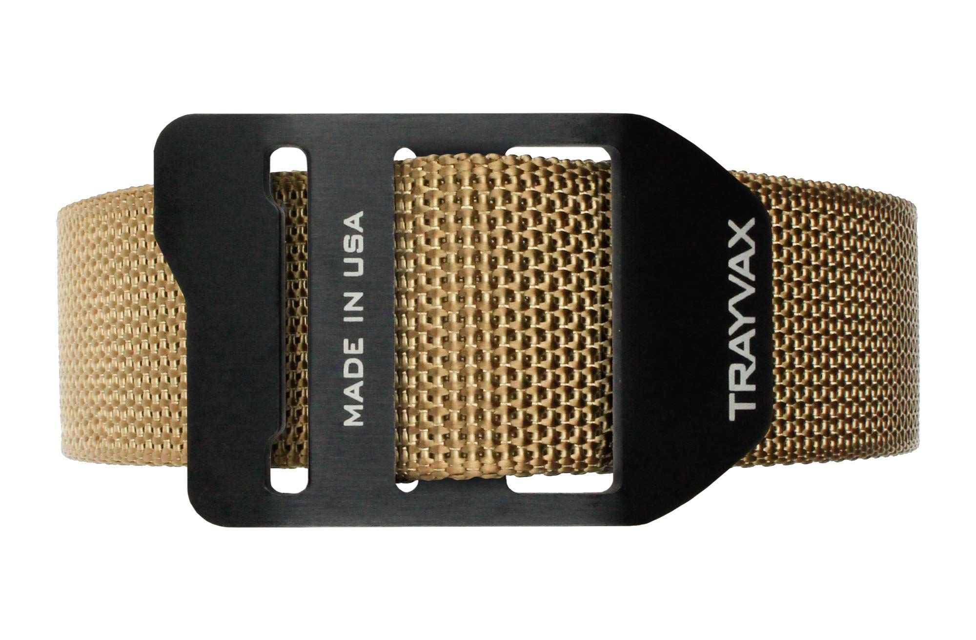 Trayvax Cinch Web Belt, Tan Nylon Webbing, Black Buckle, 38-42 in